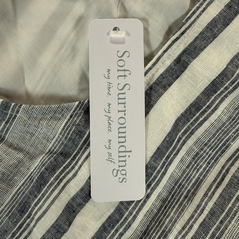 Soft Surroundings Linen Dress Women's Medium Blue Stripe 3/4 Sleeve NWT Coastal - Picture 3 of 9